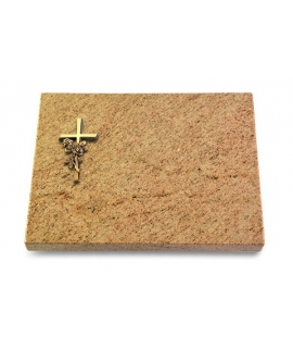 Grabtafel Indisch Black Pure Kreuz/Rose (Bronze)