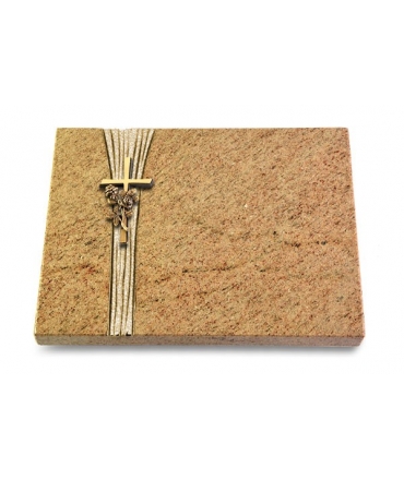 Grabtafel Indisch Black Strikt Kreuz/Rose (Bronze)