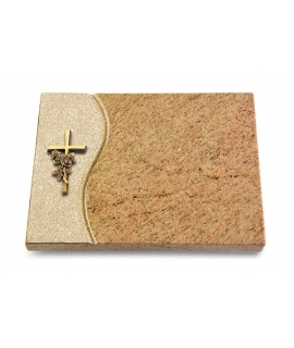 Grabtafel Indisch Black Wave Kreuz/Rose (Bronze)