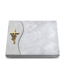 Grabtafel Kashmir Wave Kreuz/Rose (Bronze)