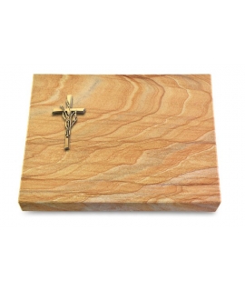 Grabtafel Omega Marmor Pure Kreuz/Ähren (Bronze)