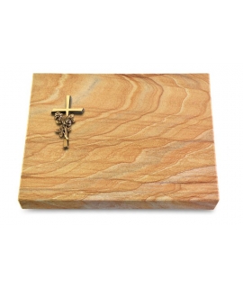 Grabtafel Omega Marmor Pure Kreuz/Rose (Bronze)