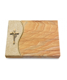 Grabtafel Omega Marmor Wave Kreuz/Ähren (Bronze)